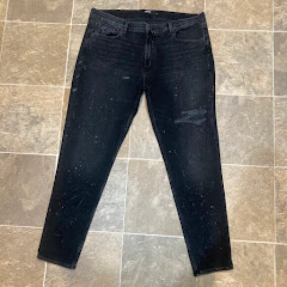 HUDSON | Zack Skinny Stretch Jeans Black Paint Splatter Distressed Denim Sz 42 - Picture 2 of 14